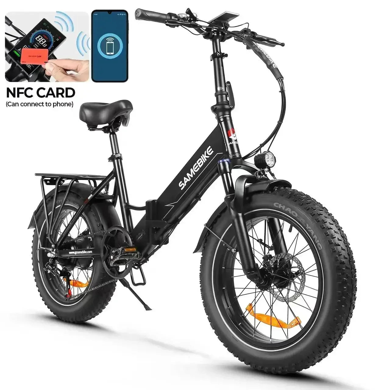 Black Color 20 Inch Fat Tire Folding Electric Bike, 48V Battery
