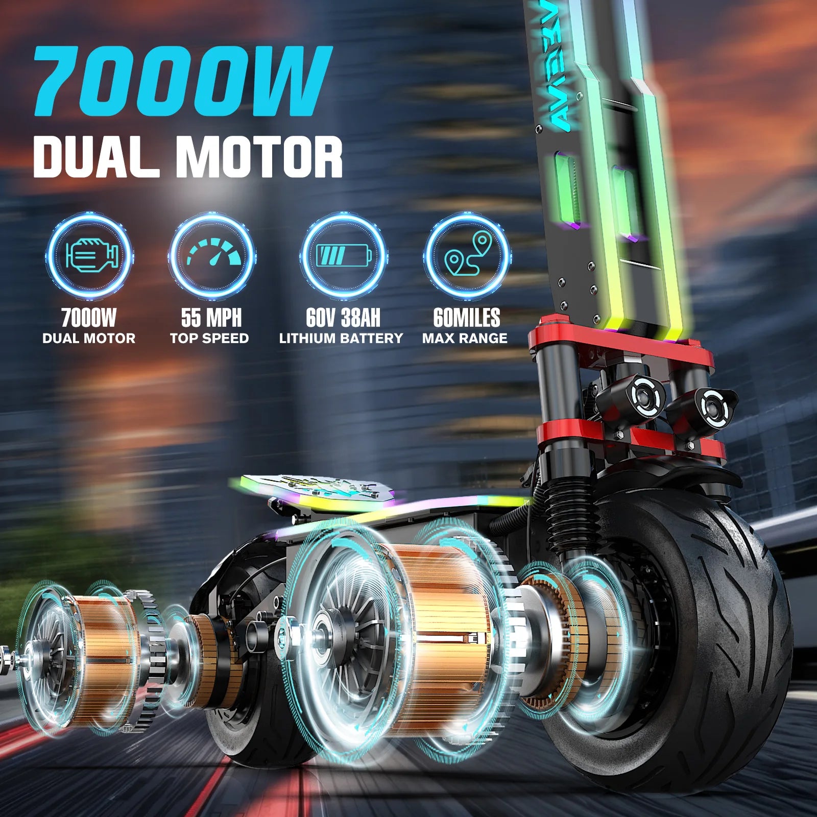 Adult Dual Motor Electric Scooter 55 MPH Long-Range