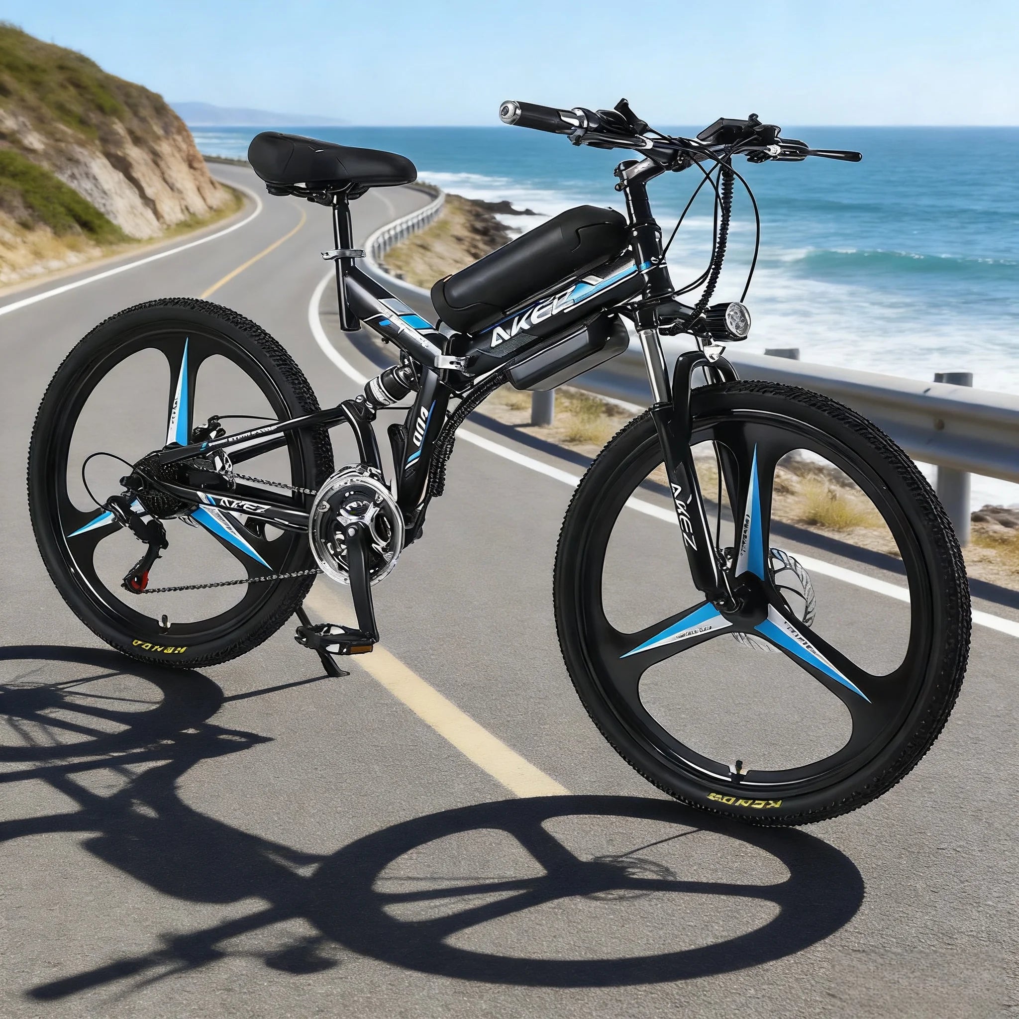 Blue-500W-48V-10AH Color Folding 26-Inch Electric Mountain Bike – 500W Motor, 48V Battery