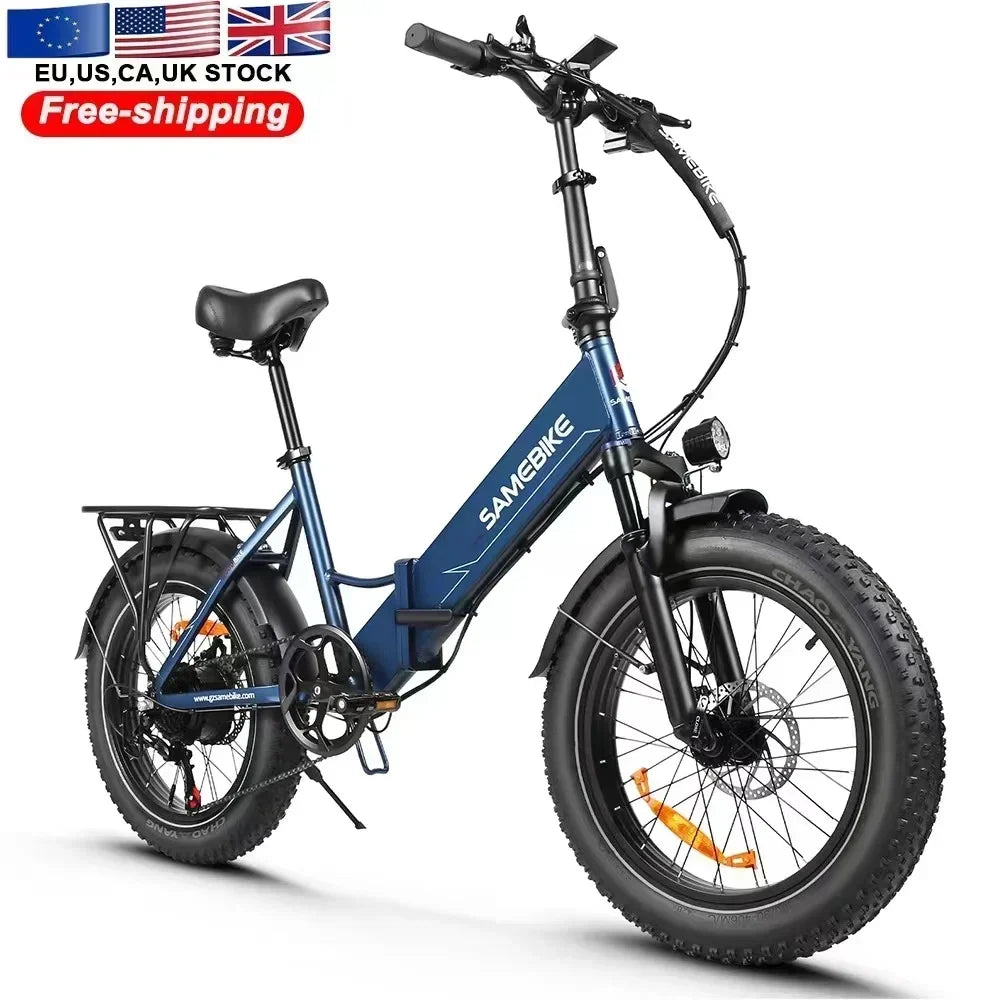 Blue Color 20 Inch Fat Tire Folding Electric Bike, 48V Battery
