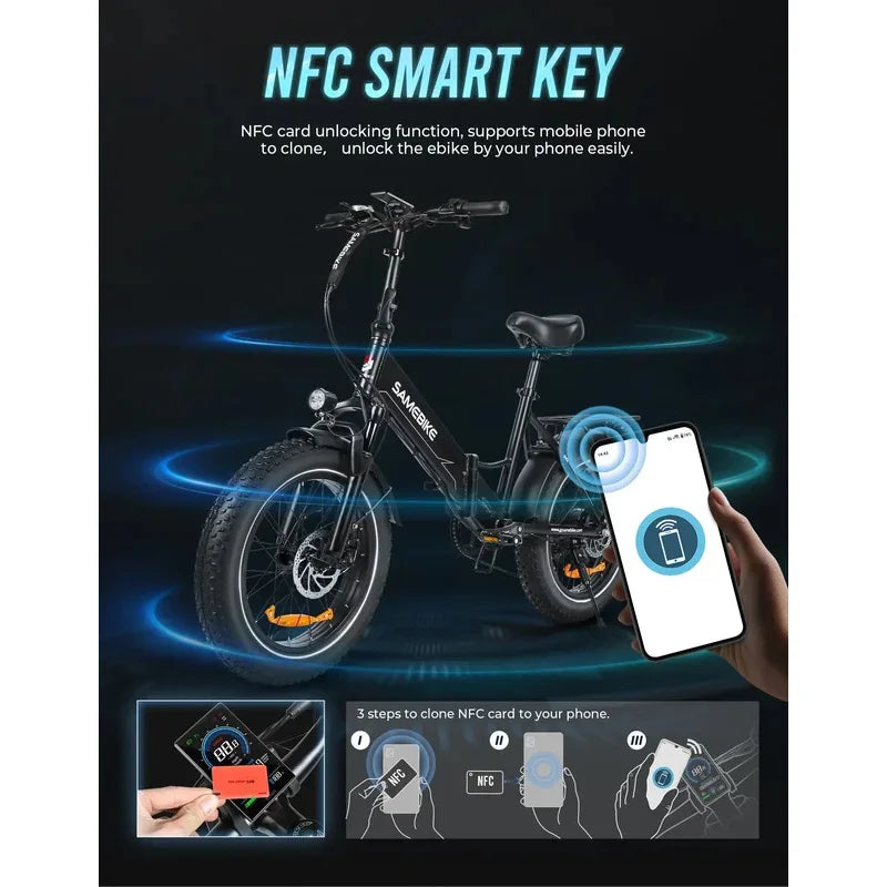 20 Inch Fat Tire Folding Electric Bike, 48V Battery