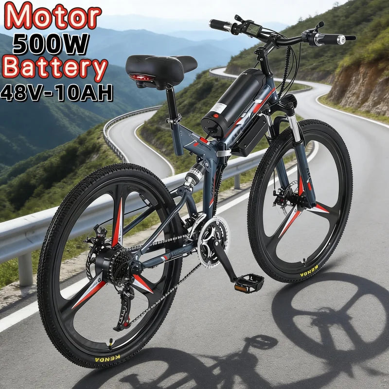 Folding 26-Inch Electric Mountain Bike – 500W Motor, 48V Battery