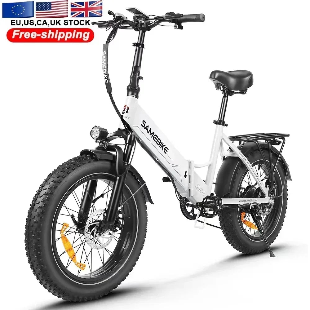White Color 20 Inch Fat Tire Folding Electric Bike, 48V Battery