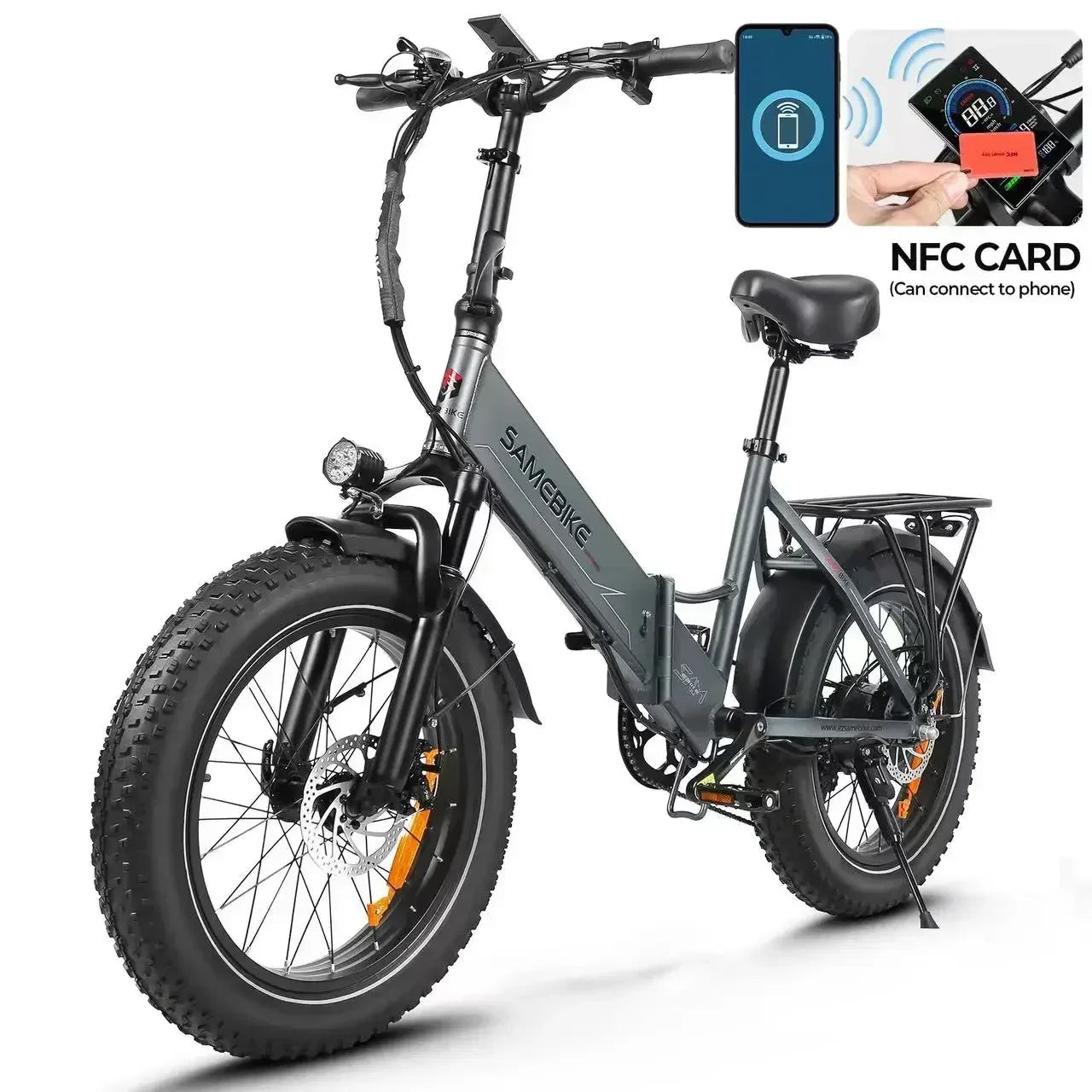 Grey Color 20 Inch Fat Tire Folding Electric Bike, 48V Battery
